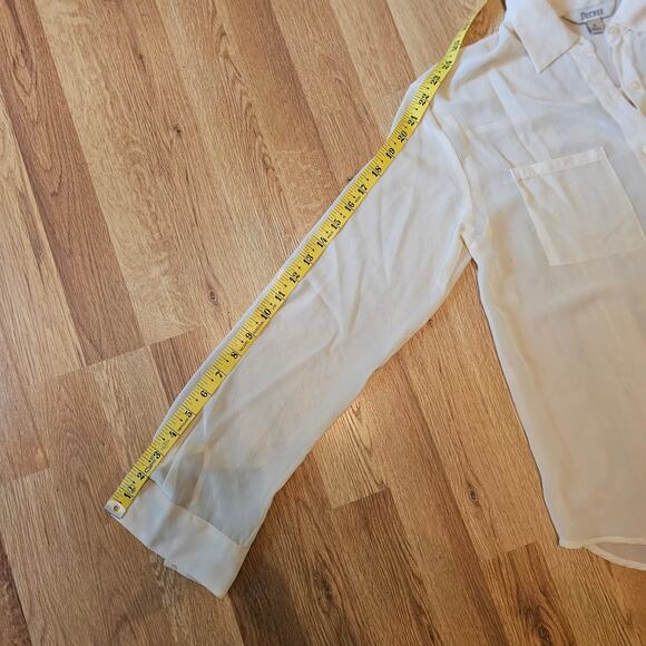 Decrees Peach Sheer Button Down Longsleeve Blouse - Picture 8 of 10